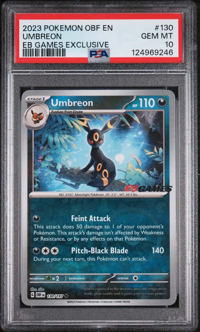Pokemon Cards PSA 10 GEM MT Umbreon EBGAMES Promo S&V Obsidian Flames 130/197