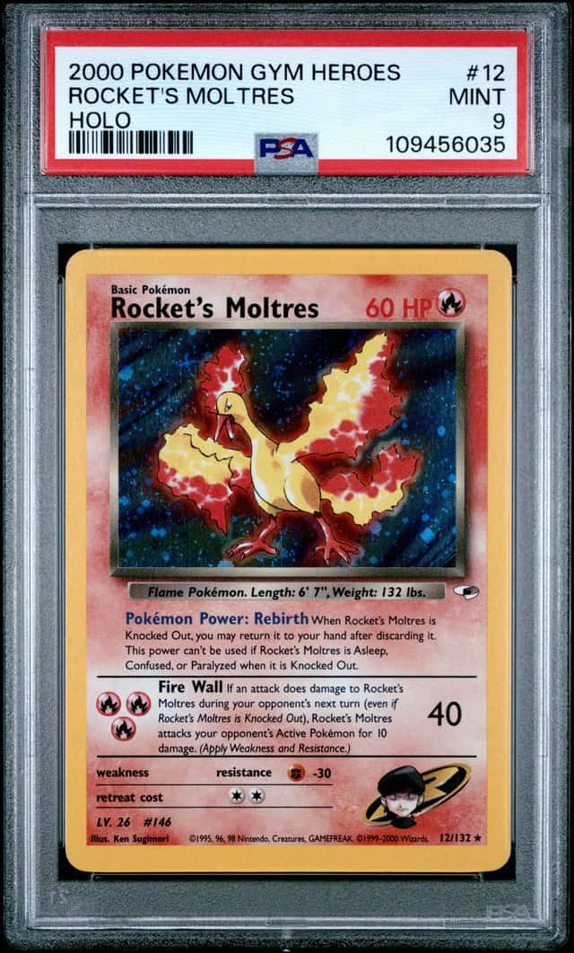 Pokemon Cards PSA 9 MINT Rocket's Moltres Gym Heroes Holo 2000 WotC Rare 12/132