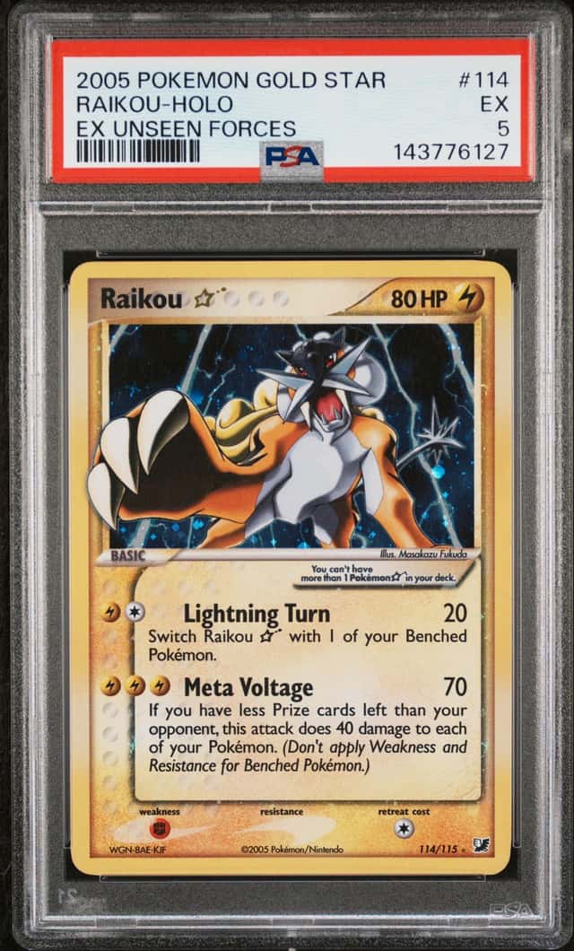 2005 Pokemon Gold Star EX Unseen Forces #114 Raikou Holo PSA 5 EX