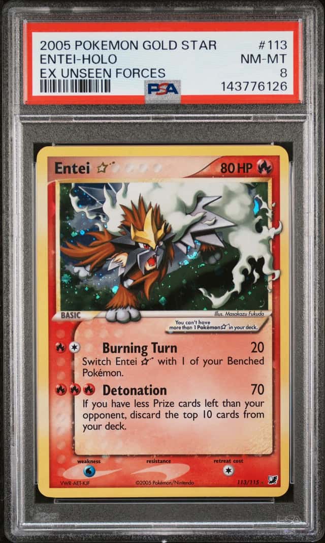 2005 Pokemon Ex Unseen Forces #113 Entei Gold Star Holo R PSA 8 NM-MT