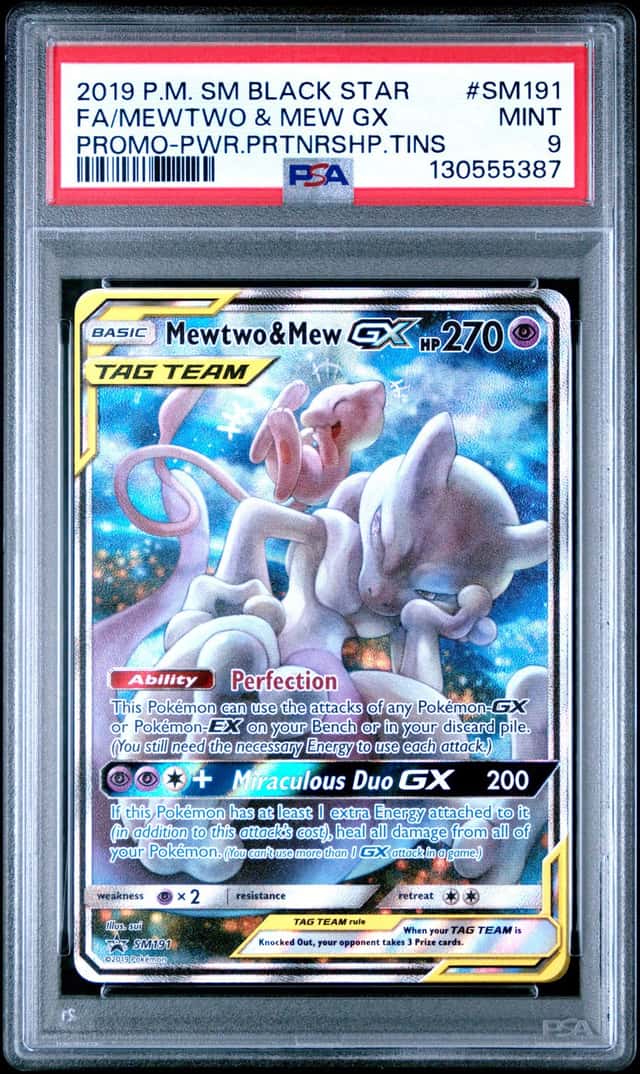 MEWTWO & MEW GX 2019 POKEMON PWR.PRTNRSHP.TINS #SM191 BSP PSA 9 Q3963-6