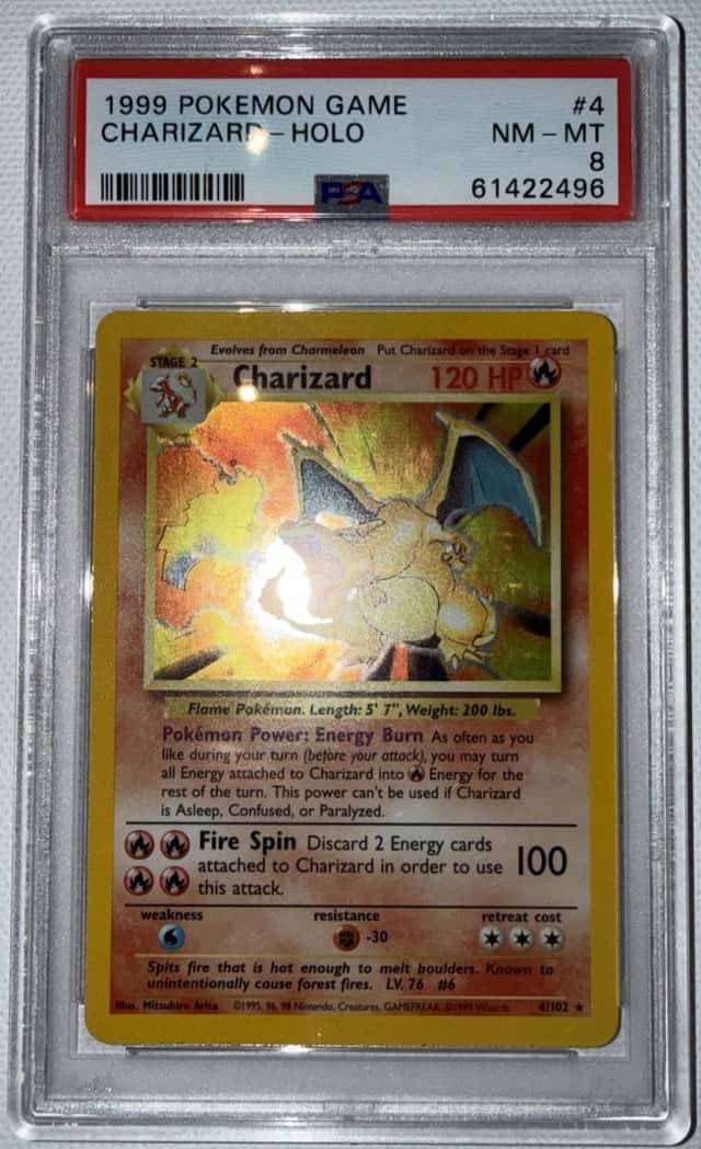 CHARIZARD 1999 Pokemon TCG Base Set Unlimited Holo 4/102 PSA 8 NM MT Grail Card