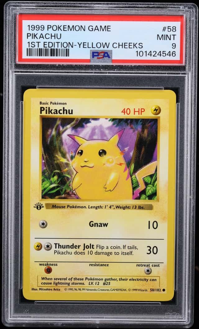 1999 Pokemon Base Set Shadowless 1st Edition Yellow Cheeks Pikachu #58 PSA 9 MINT