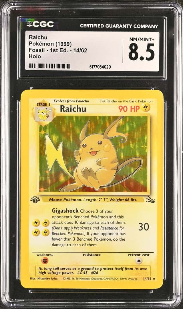 1999 Pokemon Fossil 1st Edition Holo Raichu #14 CGC 8.5 NM-MT+