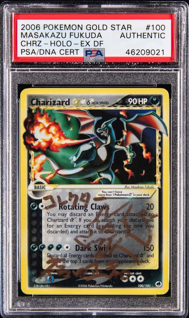 2006 Pokemon EX Dragon Frontiers Gold Star Holo #100 Charizard -Signed, Sketched by Masakazu Fukuda - PSA Authentic, PSA/DNA Authentic