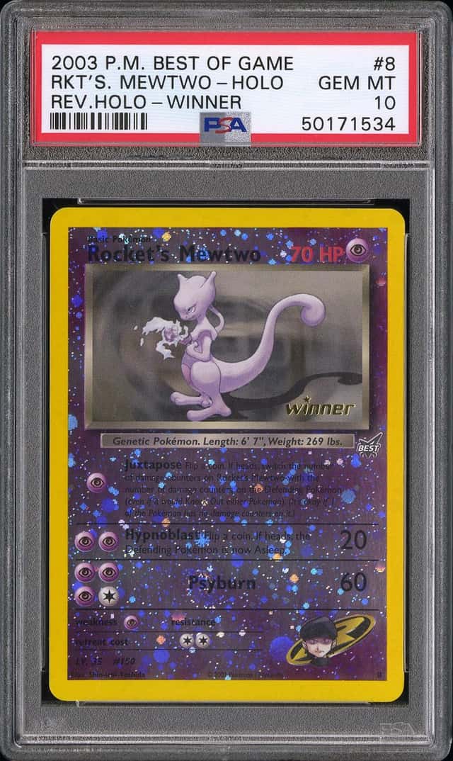 2003 Pokemon Best Of Game Promo Winner Reverse Holo #8 Rocket's Mewtwo - PSA GEM MT 10