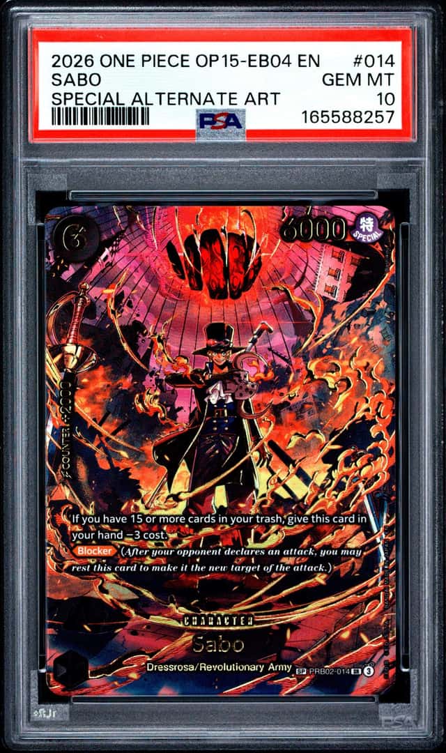 ONE PIECE SABO 2026 OP15-EB04-ADV ON KAMI'S ISLAND #014 SPECIAL ALT ART PSA 10