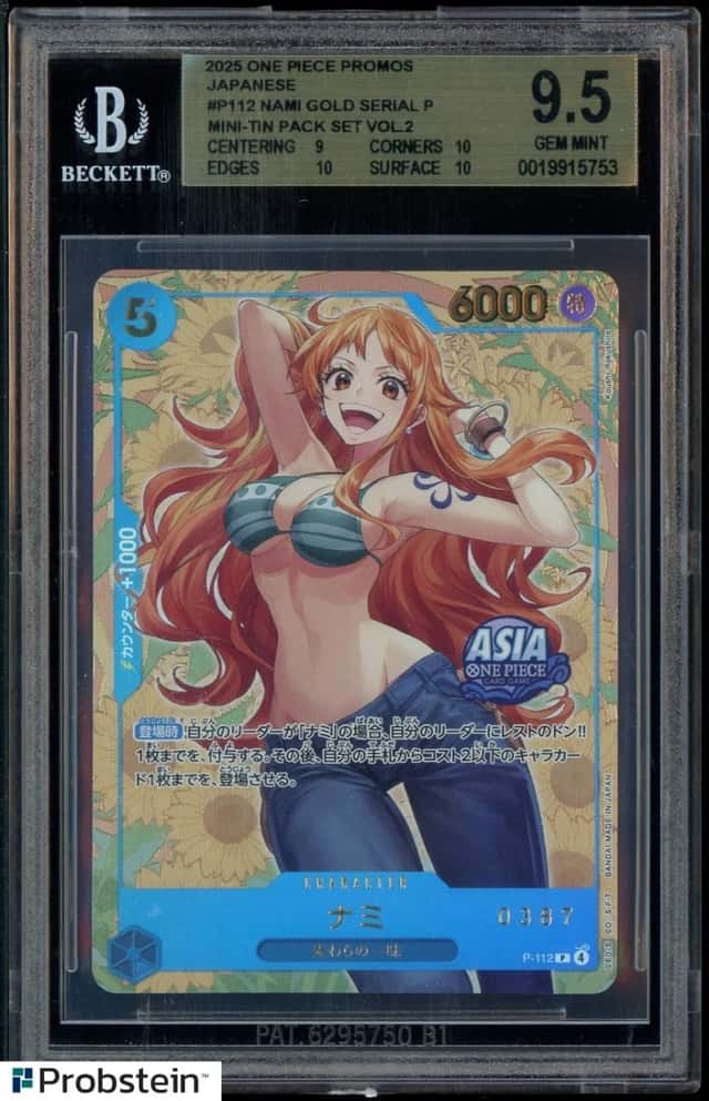 2025 One Piece Promos JPN P112 Nami Gold Serial Mini Tin V.2 #0387 BGS 9.5