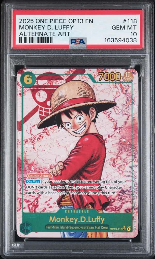 One Piece Monkey D. Luffy Op13-Carrying On His Will 118 Alternate Art PSA 10