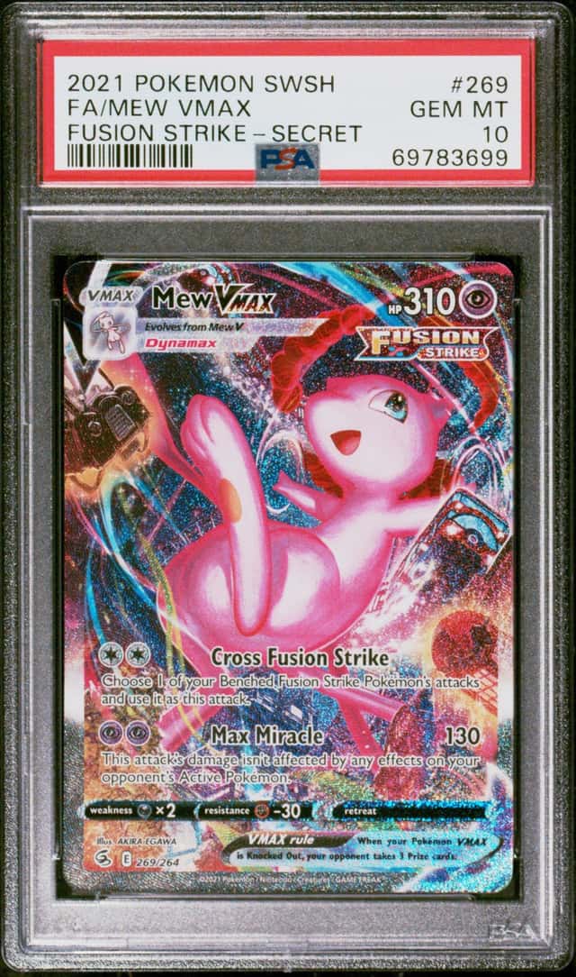 Pokemon 2021 SWSH Fusion Strike Mew VMAX 269/264 Alt Art Holo PSA 10