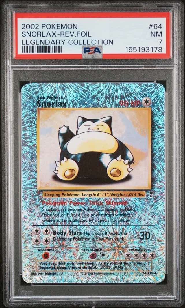 2002 POKEMON LEGENDARY COLLECTION #64 SNORLAX-REVERSE FOIL PSA 7