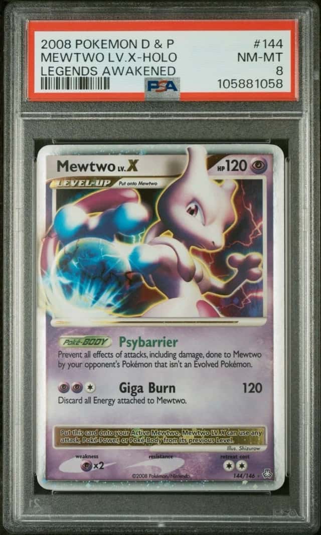 2008 Pokémon Legends Awakened Mewtwo LV.X 144/146 Holo PSA 8 LOW POP