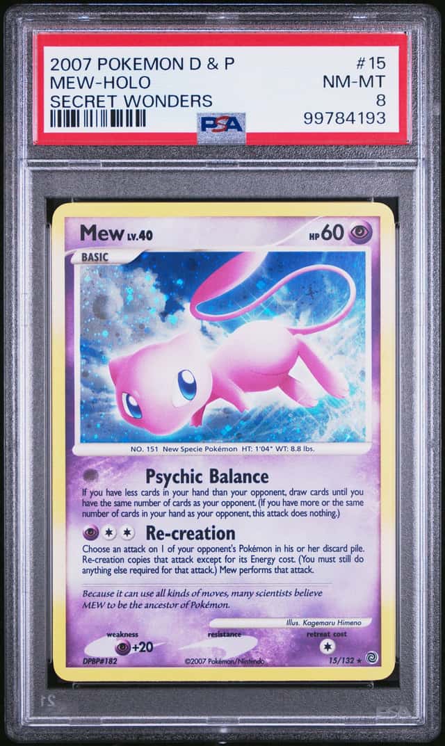 PSA 8 2007 Pokémon TCG Secret Wonders Mew Holo Rare 15/132 English