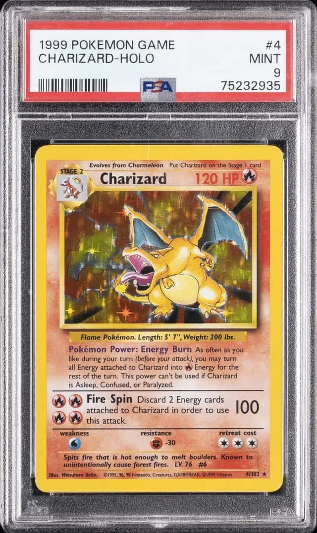 1999 POKEMON BASE SET UNLIMITED #4 CHARIZARD-HOLO PSA 9