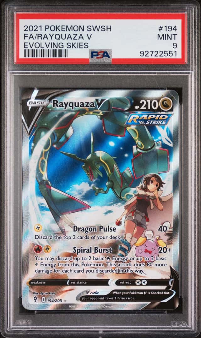 Pokemon TCG Rayquaza V PSA 9 2021 SWSH07 Evolving Skies 194/203 Alt FA