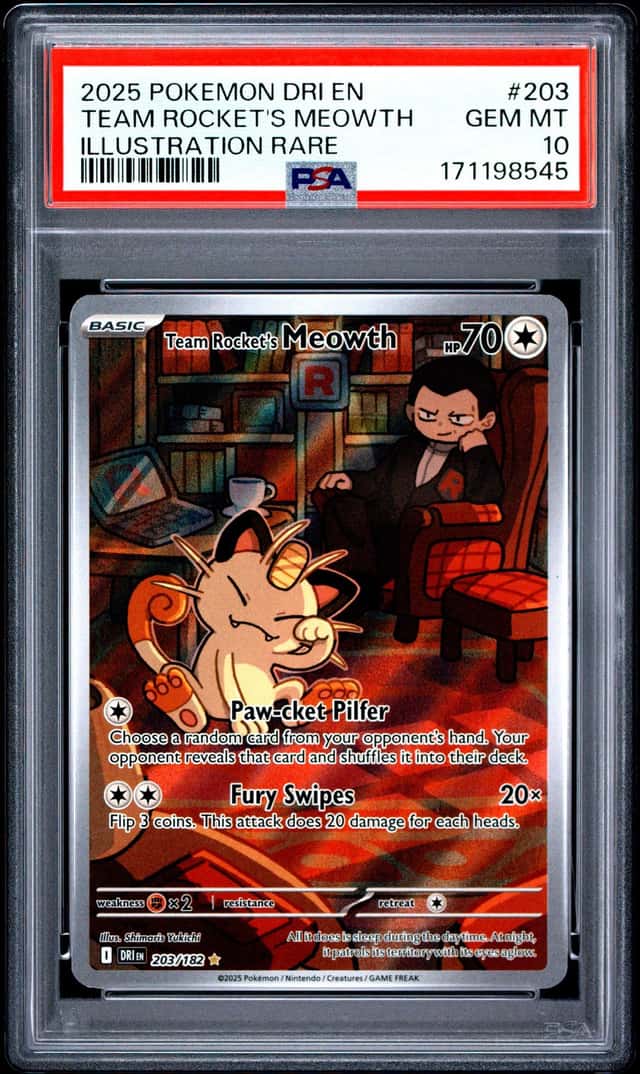 Pokemon Team Rocket's Meowth Destined Rivals 203/182 Illustration Rare PSA 10