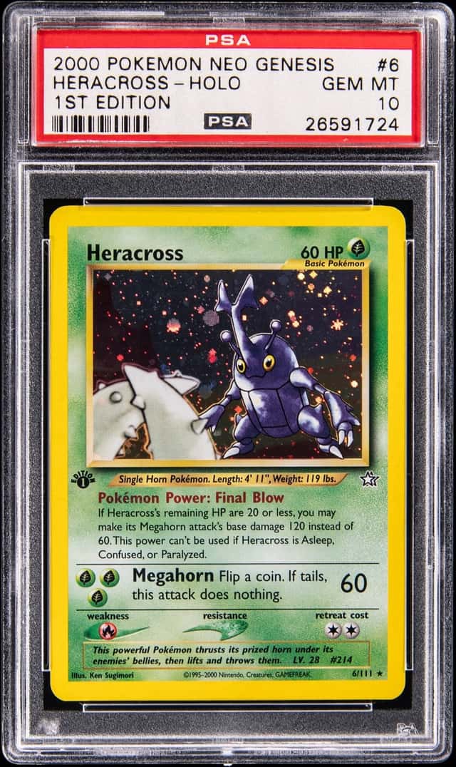 2000 Pokemon Neo Genesis 1st Edition Holo #6 Heracross - PSA GEM MT 10