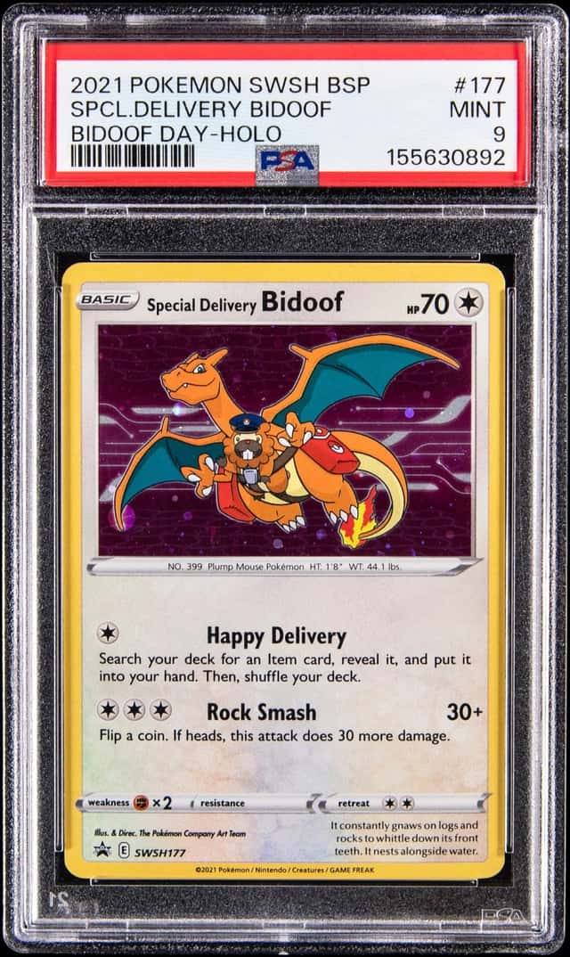 2021 Pokemon Sword & Shield Black Star Promo Holo #177 Special Delivery Bidoof Bidoof - PSA MINT 9
