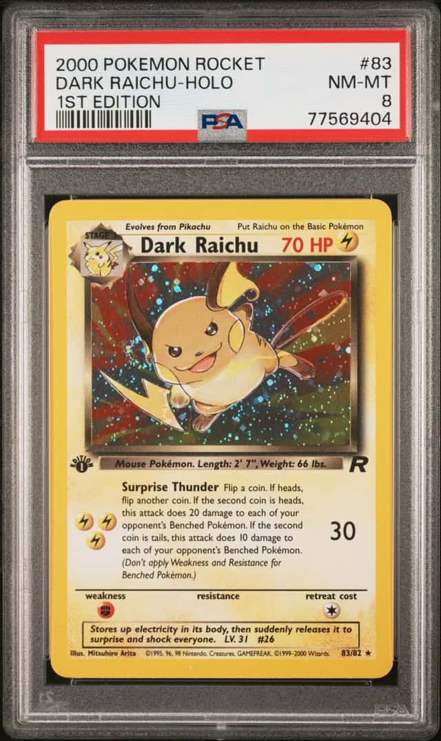 2000 Pokemon Team Rocket 1st Edition Holo #83 Dark Raichu - PSA NM-MT 8