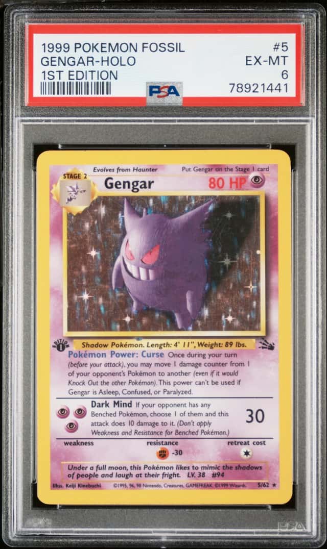 1999 Pokemon Base Set Fossil 1st Edition Gengar Holo 5/62 PSA 6