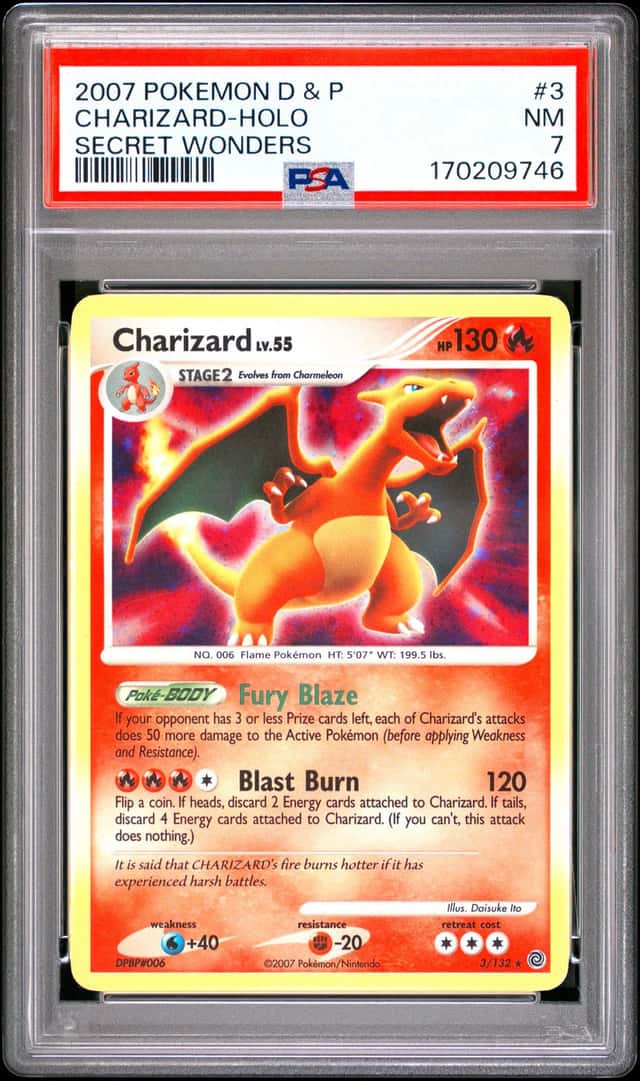 Charizard Secret Wonders Holo - 2007 Pokemon Diamond & Pearl - Swirl - PSA 7