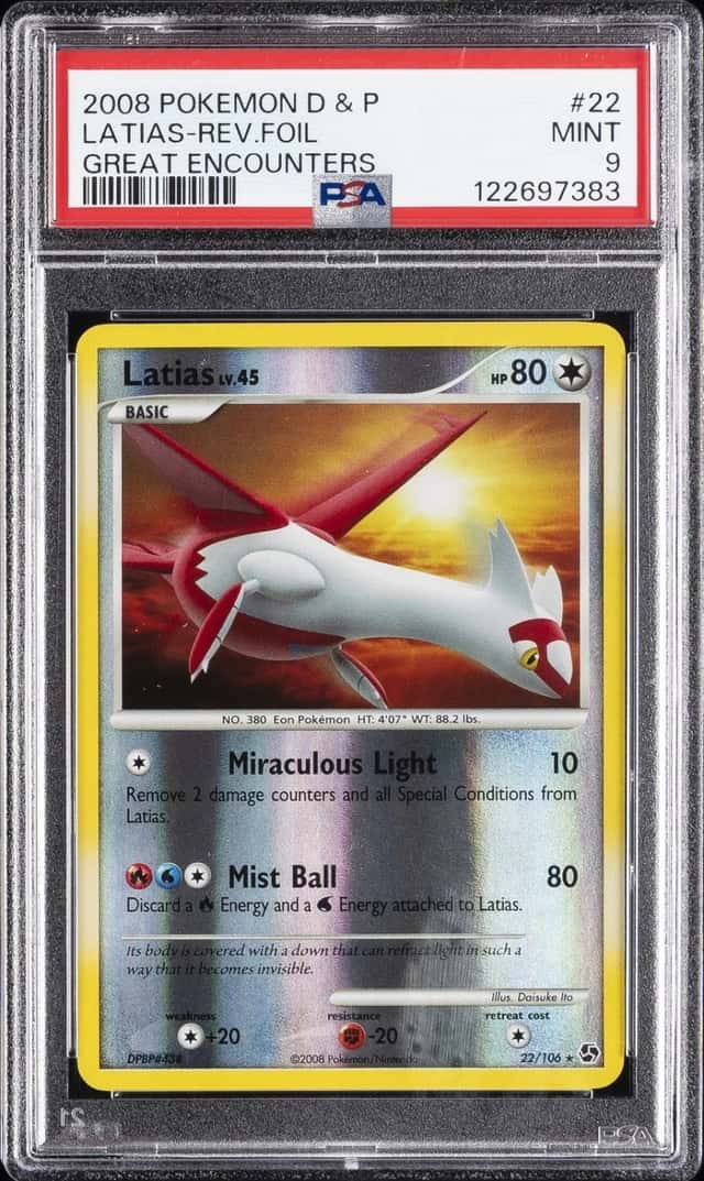 2008 POKEMON DIAMOND & PEARL GREAT ENCOUNTERS #22 LATIAS-REVERSE FOIL PSA 9
