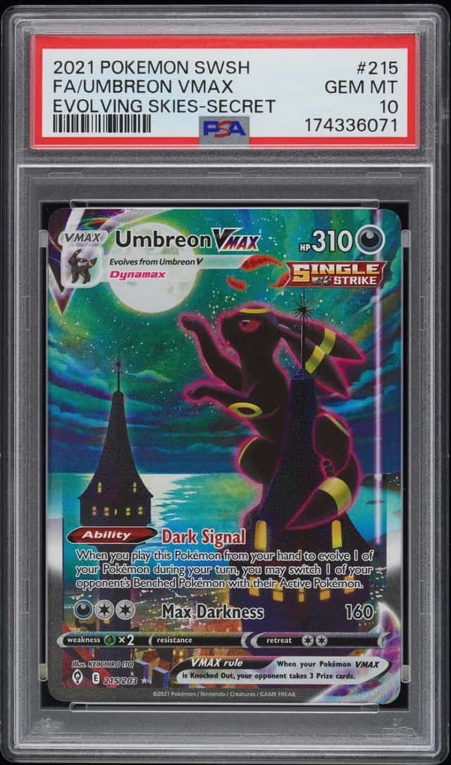 2021 POKEMON SWORD & SHIELD EVOLVING SKIES SECRET FULL ART/UMBREON VMAX PSA 10