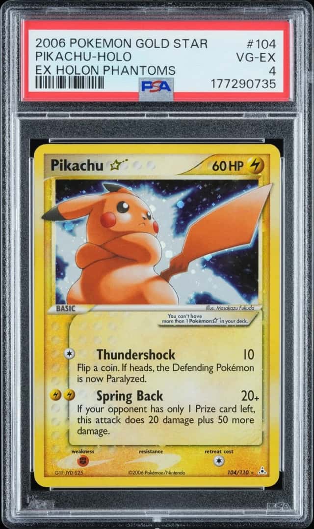 2006 POKEMON EX HOLON PHANTOMS GOLD STAR #104 PIKACHU-HOLO PSA 4