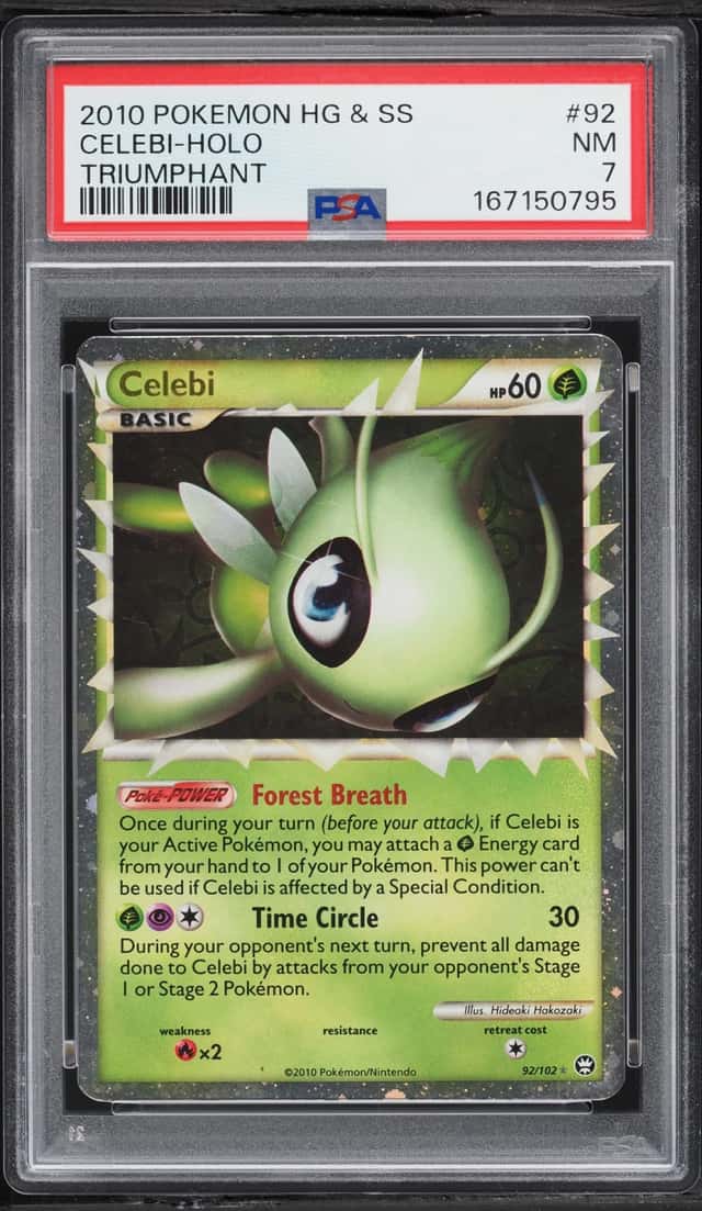 2010 Pokemon HeartGold & SoulSilver Triumphant Holo Celebi #92 PSA 7 NRMT