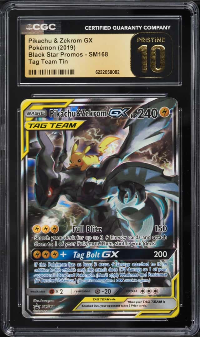 2019 Pokemon Sun & Moon Promo Tag Team Tin Full Art Pikachu & Zekrom GX #SM168 CGC 10 PRISTINE