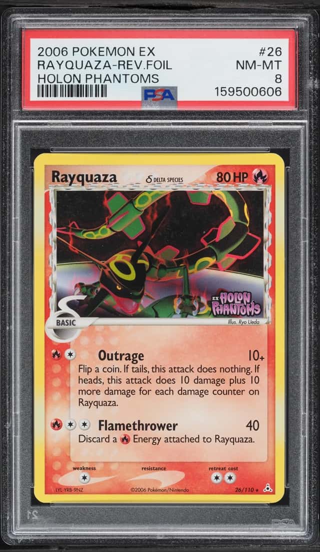 2006 Pokemon EX Holon Phantoms Reverse Holo Rayquaza #26 PSA 8 NM-MT