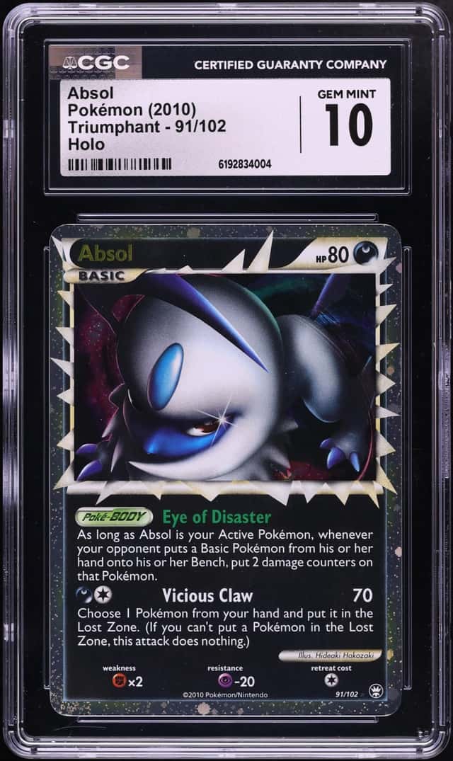 2010 Pokemon HeartGold & SoulSilver Triumphant Holo Absol #91 CGC 10 GEM MINT