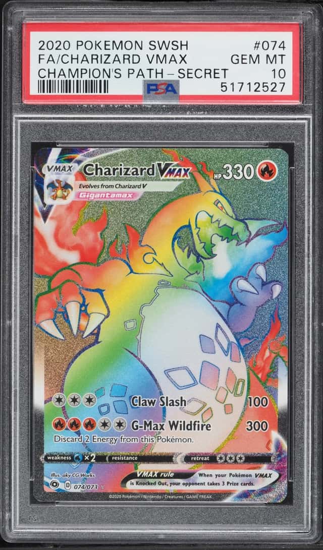 2020 Pokemon Sword & Shield Champion's Path Rainbow Rare Charizard VMAX #74 PSA 10 GEM MINT
