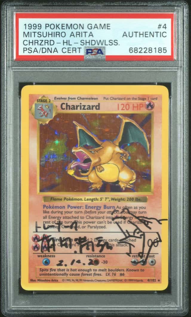 1999 Pokemon Base Set Shadowless Holo Charizard Mitsuhiro Arita AUTO #4 PSA AUTH
