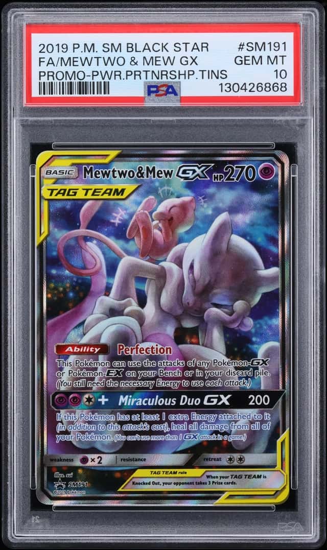 2019 Pokemon Sun & Moon Promo Power Partnership Tins Full Art Mewtwo & Mew GX #SM191 PSA 10 GEM