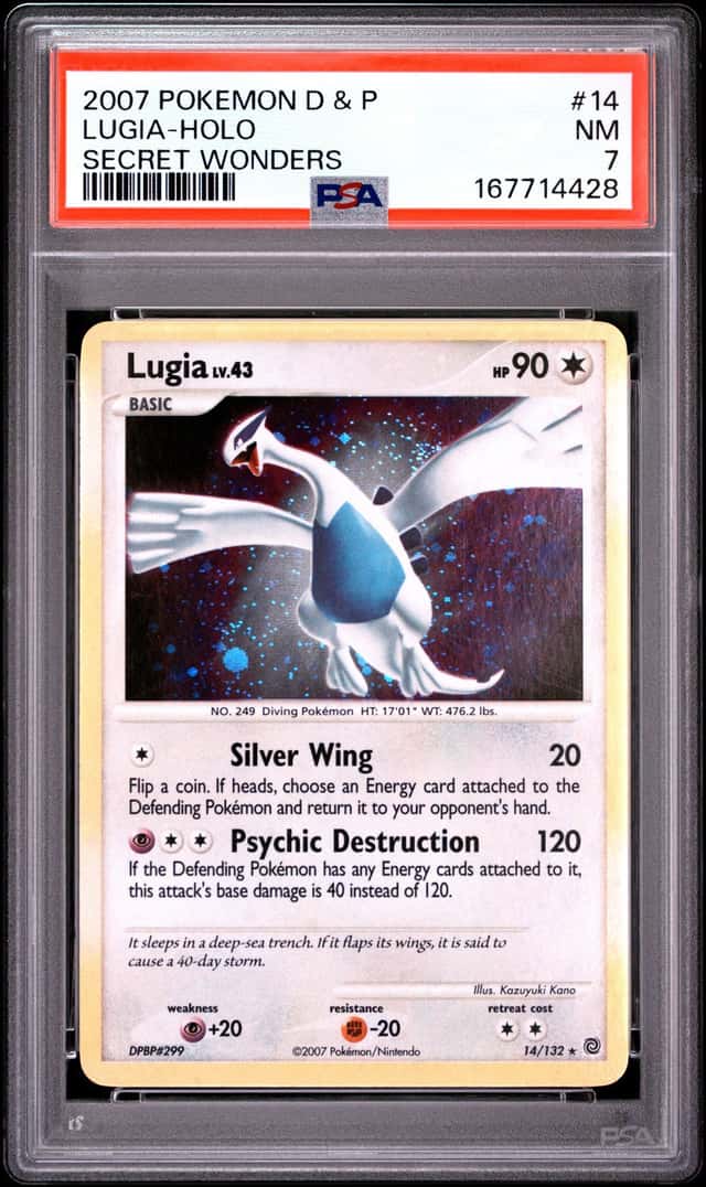 2007 POKEMON DIAMOND & PEARL SECRET WONDERS #14 LUGIA-HOLO PSA 7
