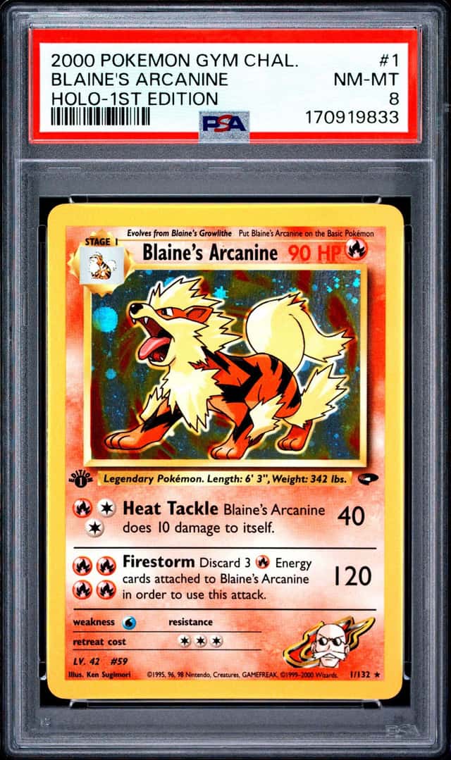2000 POKEMON GYM CHALLENGE HOLO-1ST EDITION #1 BLAINE'S ARCANINE PSA 8