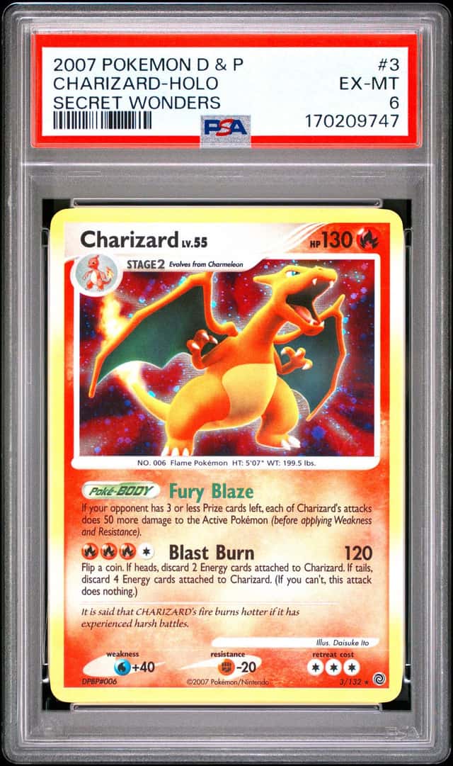 Charizard 3/132 Secret Wonders Holo PSA 6 Pokemon 2007 SWIRL