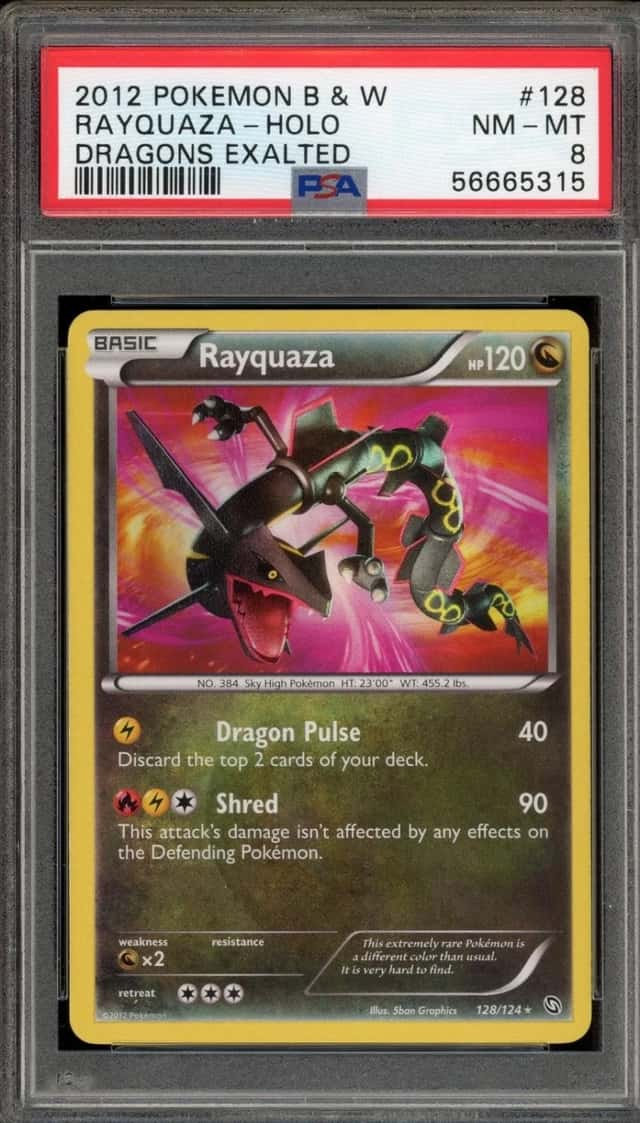 Pokemon Rayquaza Dragons Exalted Holo Secret Rare 128/124 PSA 8
