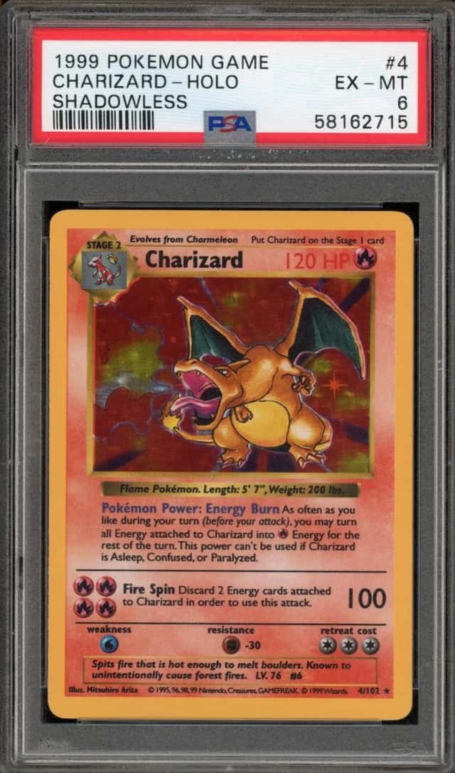Pokemon Charizard Holo 4/102 Base Set Shadowless PSA 6