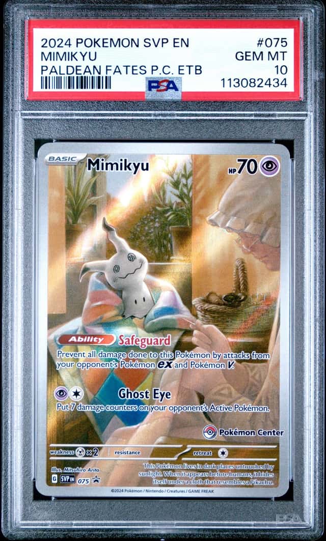 Pokemon Mimikyu Sv Black Star Promo 075 Paldean Fates Pokemon Center Etb PSA 10