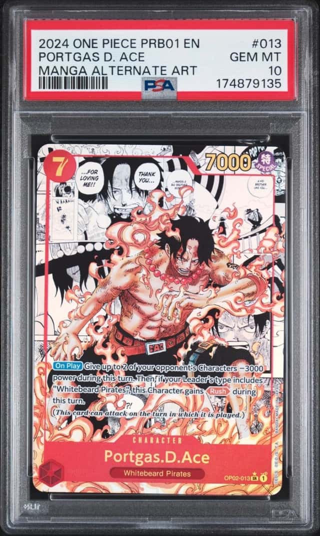 2024 ONE PIECE PRB01-PREMIUM BOOSTER MANGA ALT ART PORTGAS D. ACE PSA 10