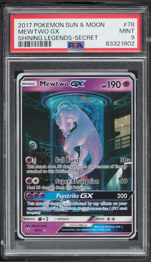 2017 Pokemon Sun & Moon Shining Legends SEC Mewtwo GX #78 PSA 9 MINT