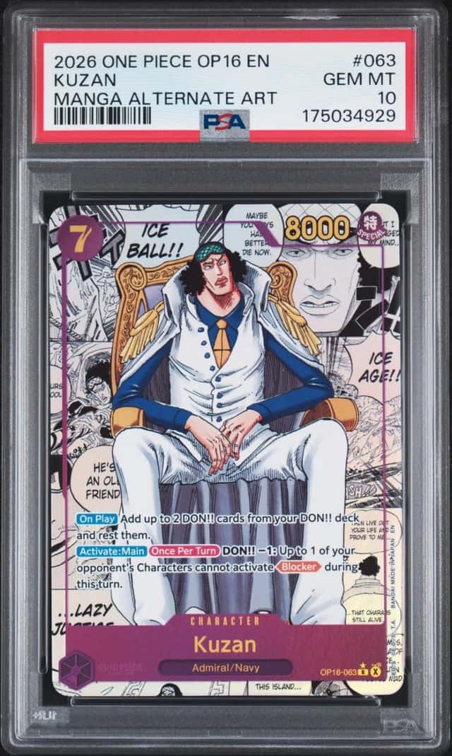 2026 ONE PIECE OP16-THE TIME OF BATTLE MANGA ALTERNATE ART #063 KUZAN PSA 10