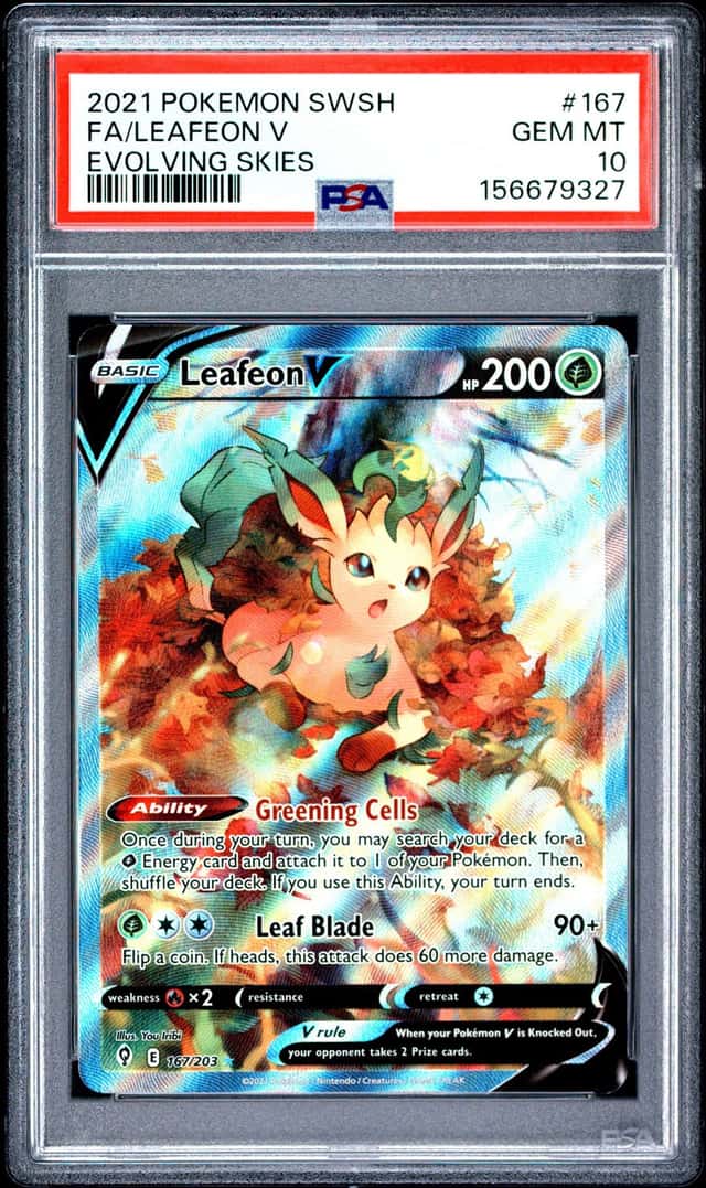 Leafeon V (Alternate Full Art) 167/203 Pokemon SWSH07: Evolving Skies PSA 10