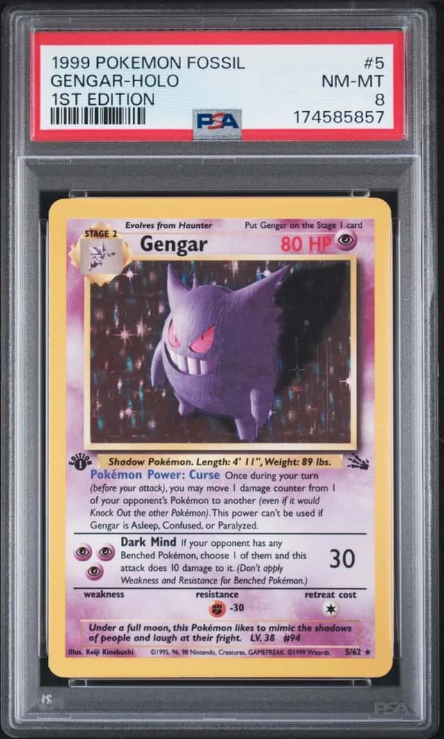 1999 POKEMON FOSSIL 1ST EDITION #5 GENGAR-HOLO PSA 8
