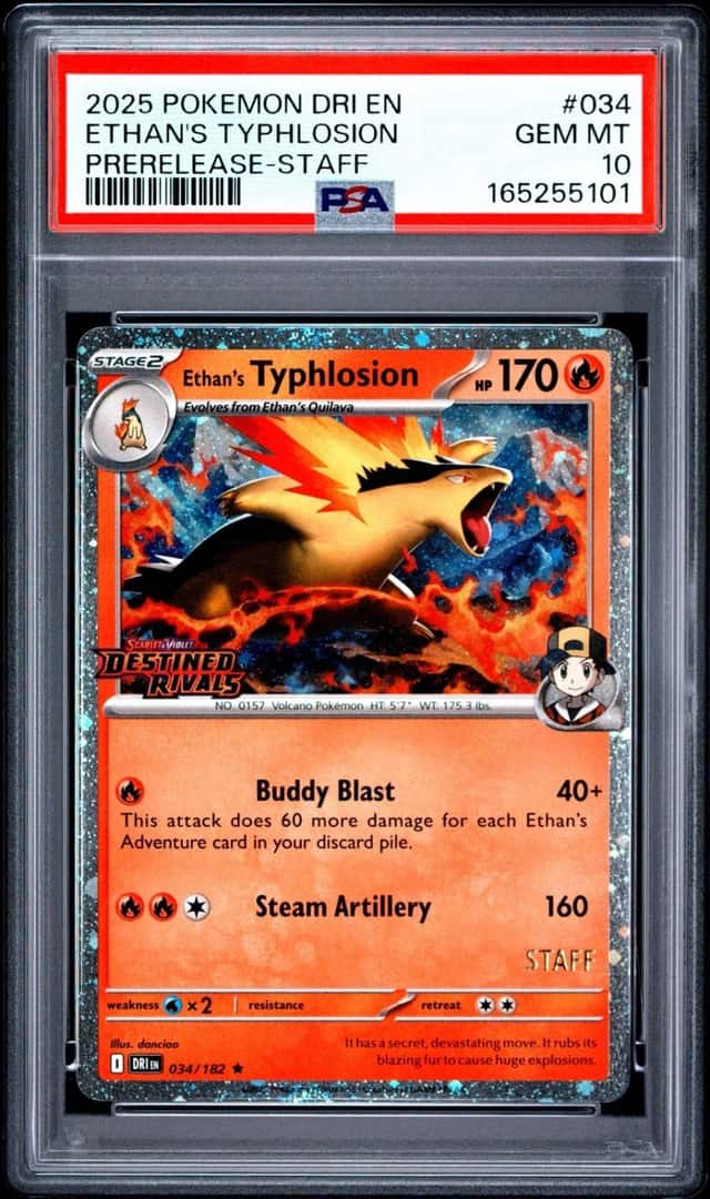 Pokemon Ethan's Typhlosion Destined Rivals 034/182 Prerelease Staff PSA 10