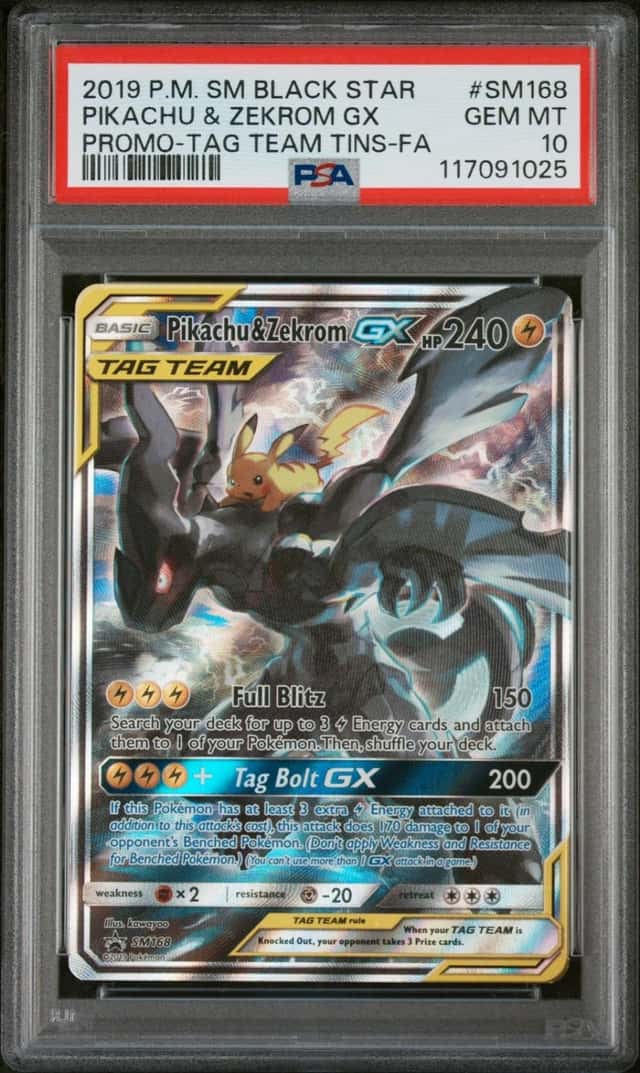 Pokemon Pikachu & Zekrom Gx Sm Black Star Promo SM168 Tag Team Tins PSA 10