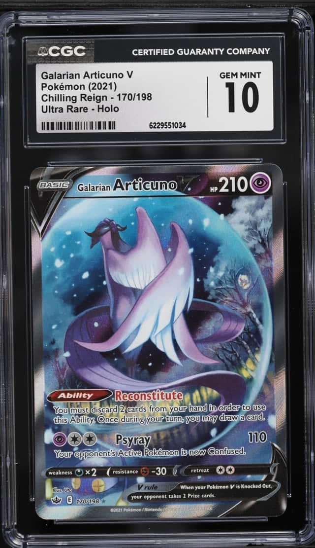 2021 Pokemon Sword & Shield Chilling Reign Alt Art Galarian Articuno V #170 CGC 10 GEM MINT