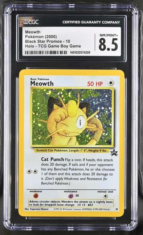 2000 Pokemon Black Star Promo TCG Game Boy Holo Meowth #10 CGC 8.5 NM-MT+